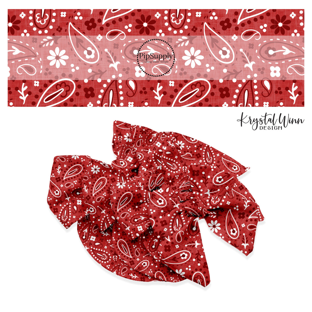  These patriotic bow strips with white, red, and dark red bandana pattern are great for personal use or to sell.