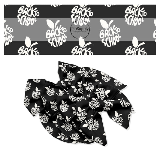 White back to school sayings shaped as apples on black bow strips