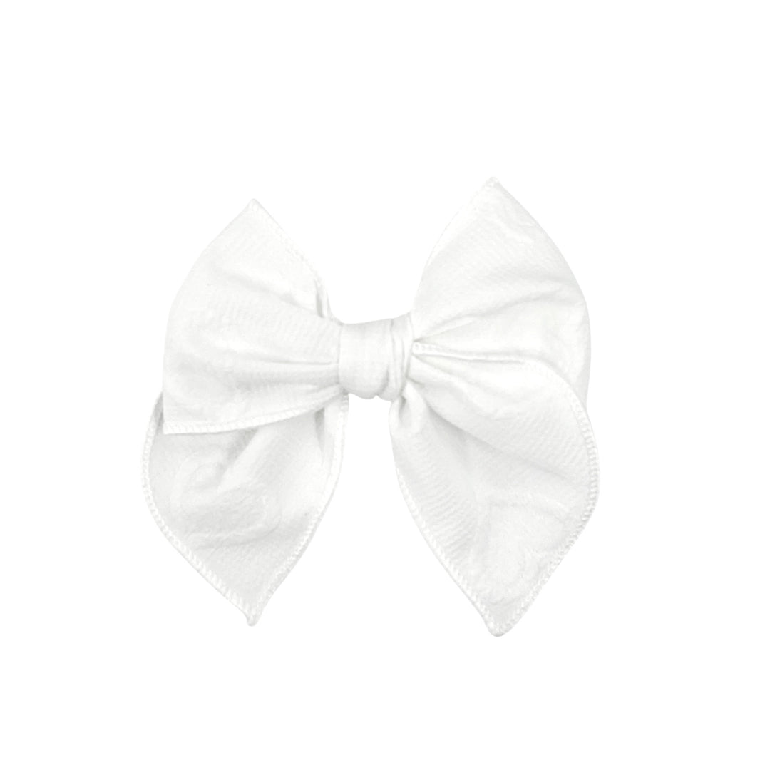 White Embossed Heart Hair Bow - TIED Mini Isabelle