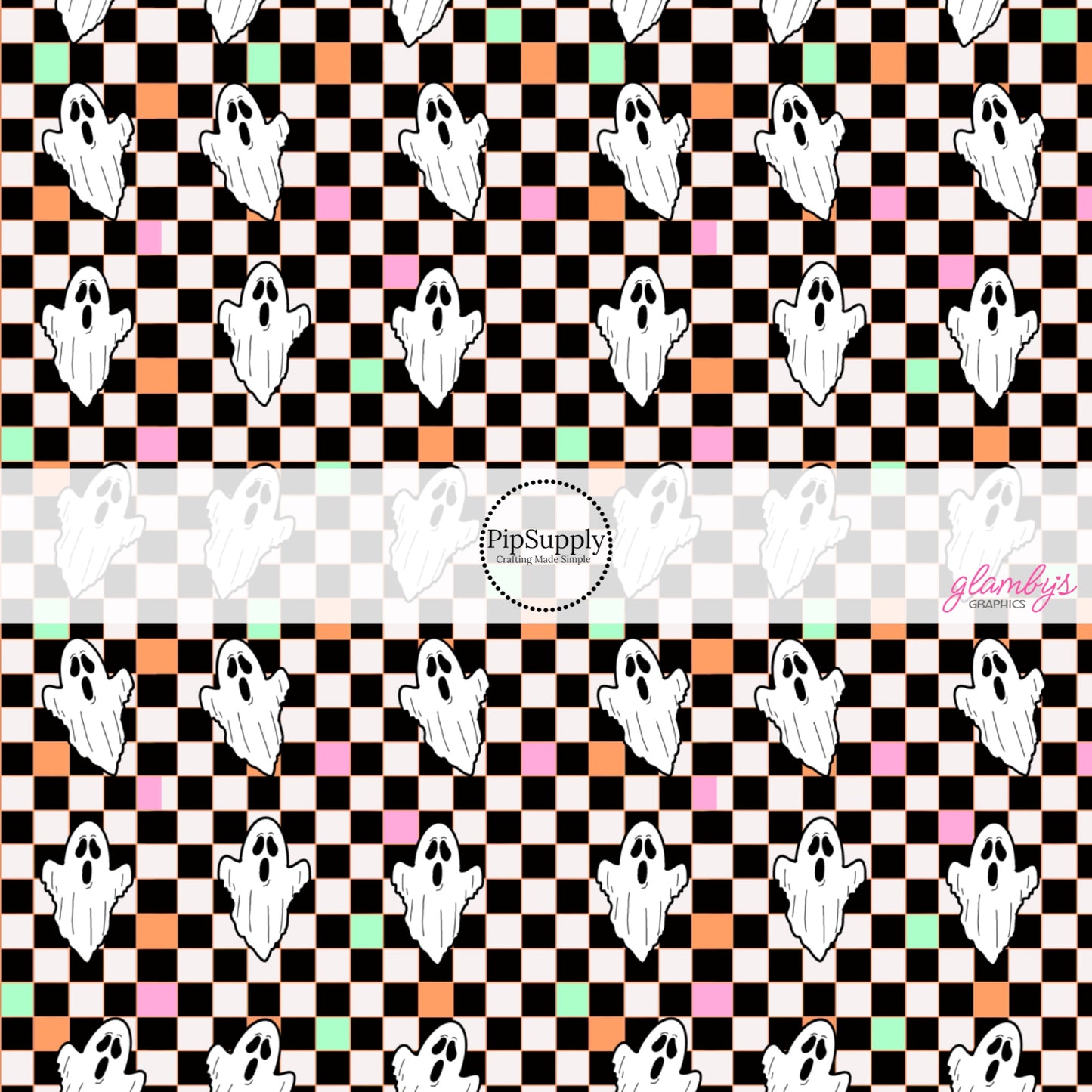 Black and white checker with multi tiles and ghosts hair bow strips