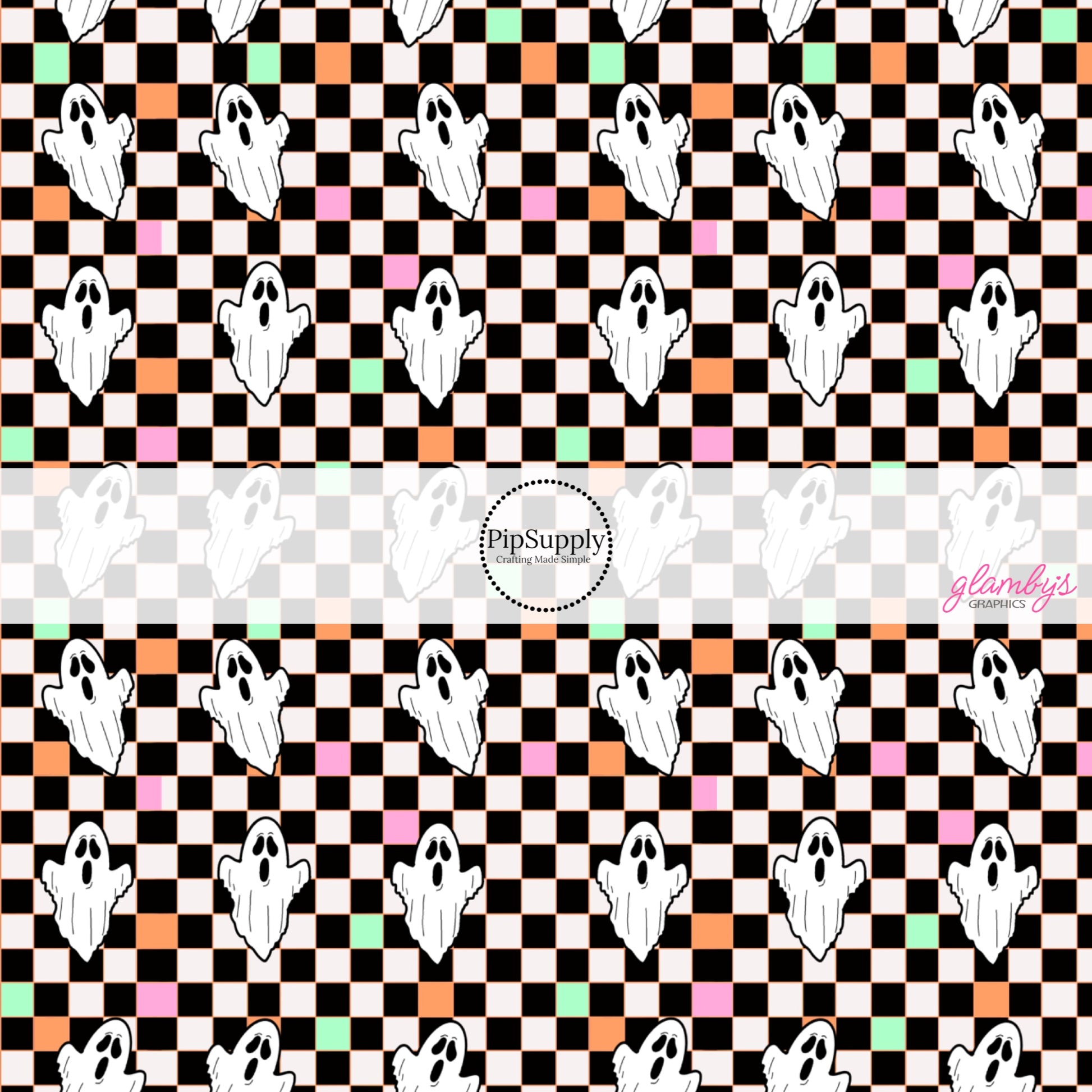 Black and white checker with multi tiles and ghosts hair bow strips