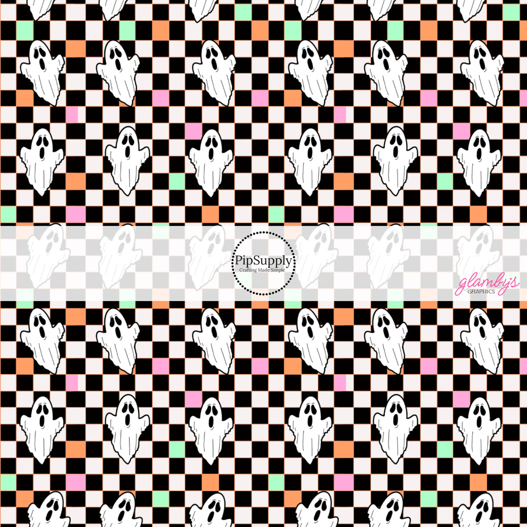 Black and white checker with multi tiles and ghosts hair bow strips