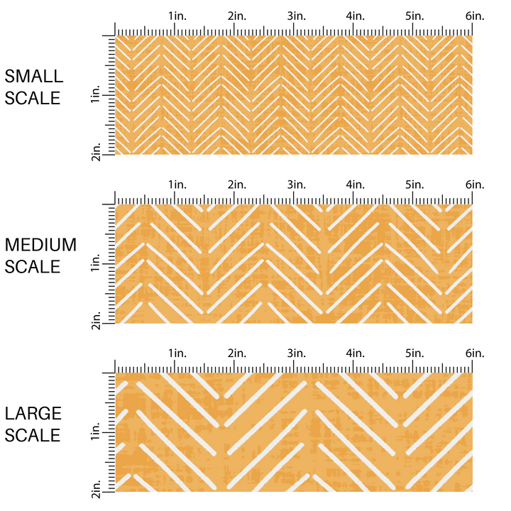 These mustard colored fabric by the yard features white arrows on light orange.