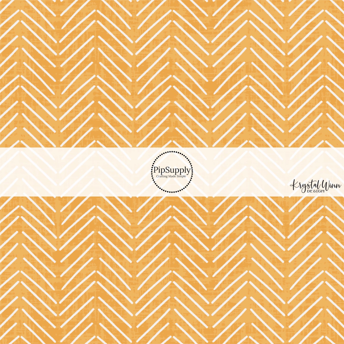 These mustard colored fabric by the yard features white arrows on light orange.