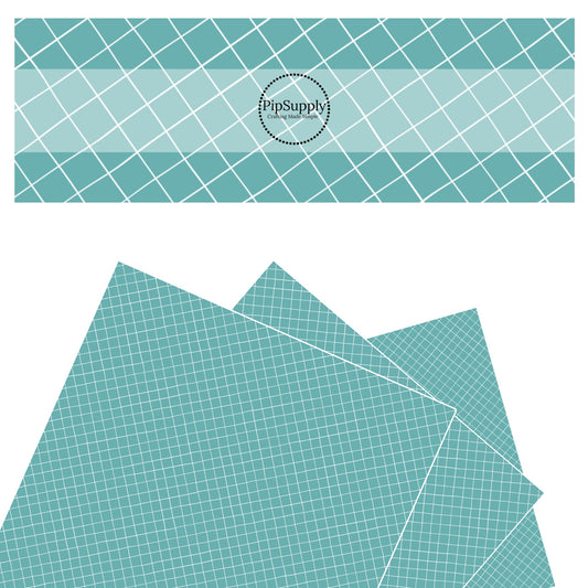 White grid lines on teal faux leather sheets
