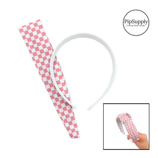 White tiles with pink checkered knotted headband kit