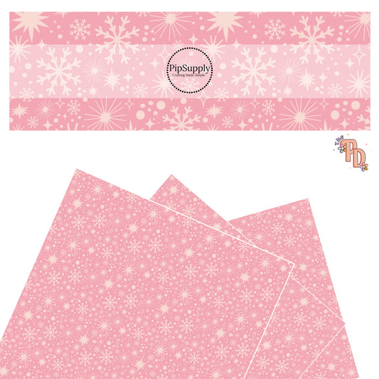 Light pink multi snowflakes on pink faux leather sheets