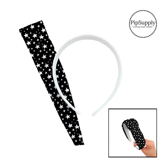 Scattered white stars on black knotted headband kit