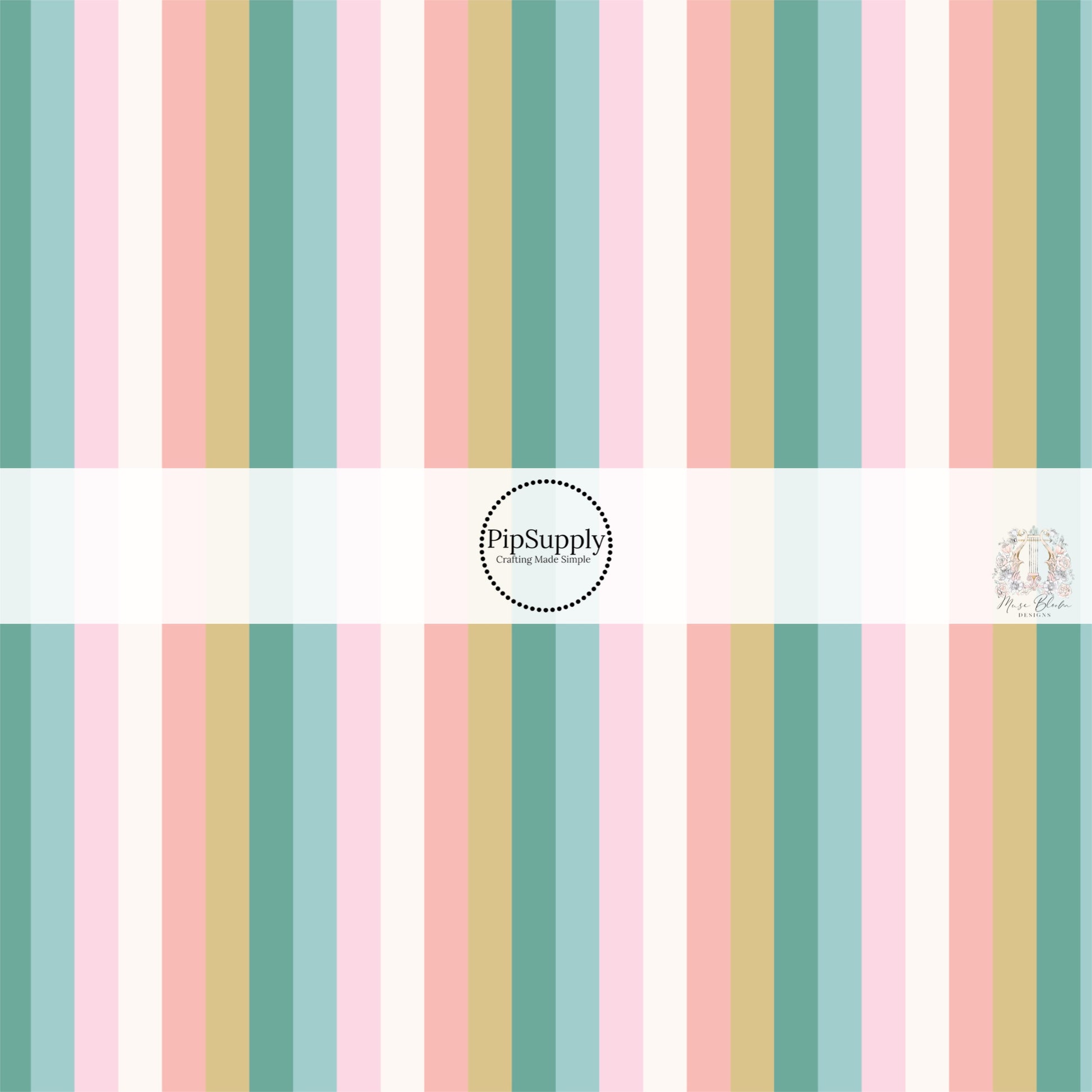 These stripe themed cream, seafoam, and pink no sew bow strips can be easily tied and attached to a clip for a finished hair bow. These fun striped themed bow strips features white, tan, teal, aqua, and light pink stripes are great for personal use or to sell.