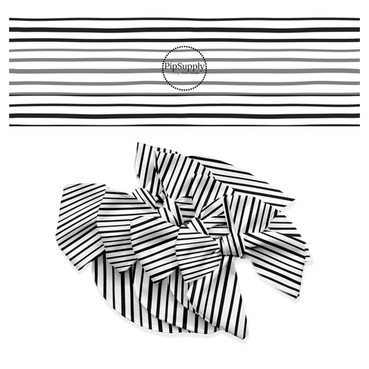 Thin black stripes on white hair bow strips