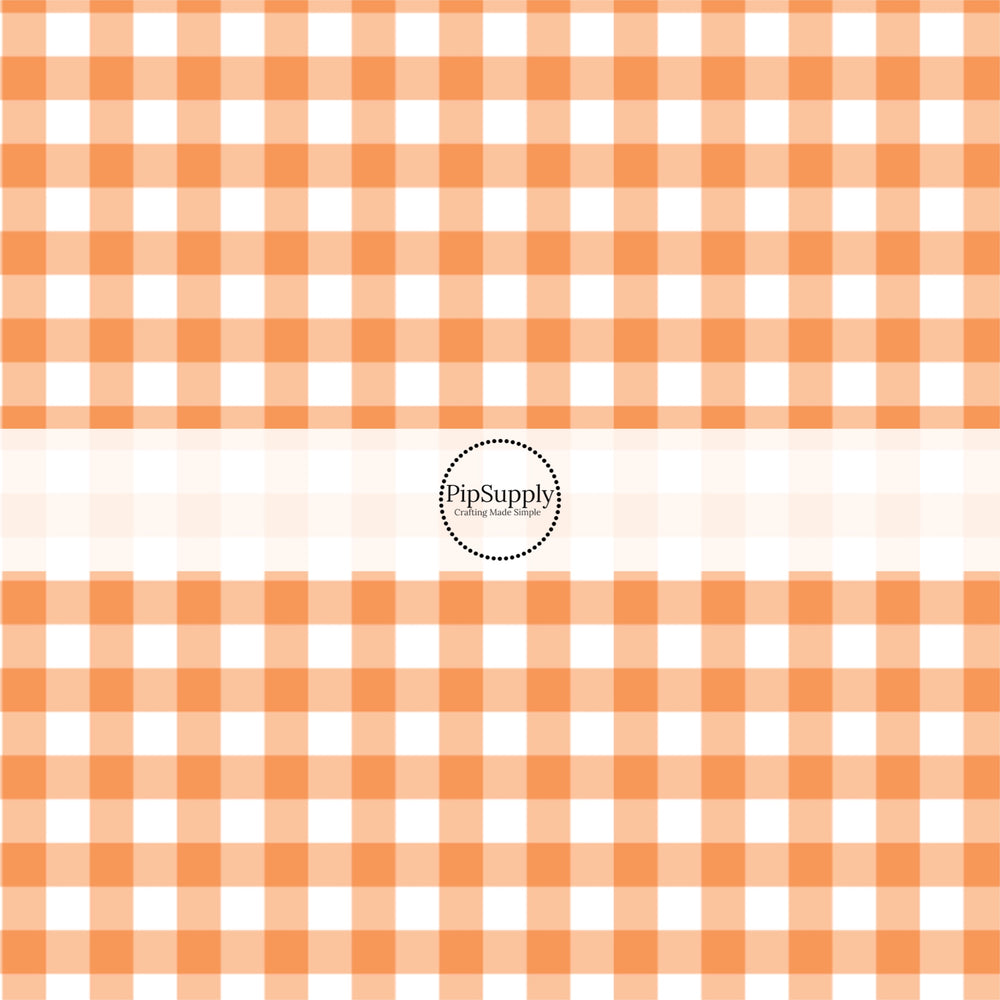 Orange tiles on white plaid hair bow strips