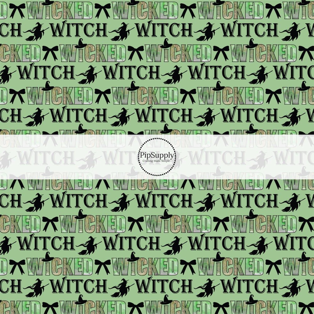 These fun witch themed no sew bow strips can be easily tied and attached to a clip for a finished hair bow. These fun bow strips are great for personal use or to sell. These bow strips feature the following design elements: "wicked witch" sayings with witch and bows on green.