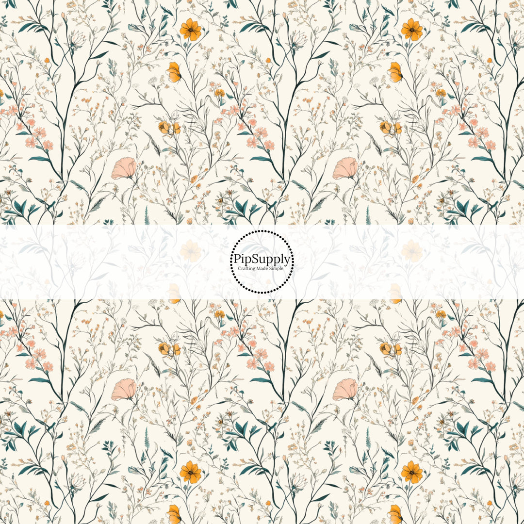 This Easter themed fabric by the yard features Easter wildflowers. This fun pattern fabric can be used for all your sewing and crafting needs!