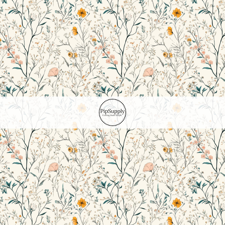 This Easter themed fabric by the yard features Easter wildflowers. This fun pattern fabric can be used for all your sewing and crafting needs!