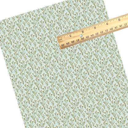 These summer faux leather sheets contain the following design elements: cream wildflowers on light blue. Our CPSIA compliant faux leather sheets or rolls can be used for all types of crafting projects.