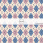 These winter themed pattern fabric by the yard features the following design elements: blue and purple argyle pattern on cream. This fun themed fabric can be used for all your sewing and crafting needs!