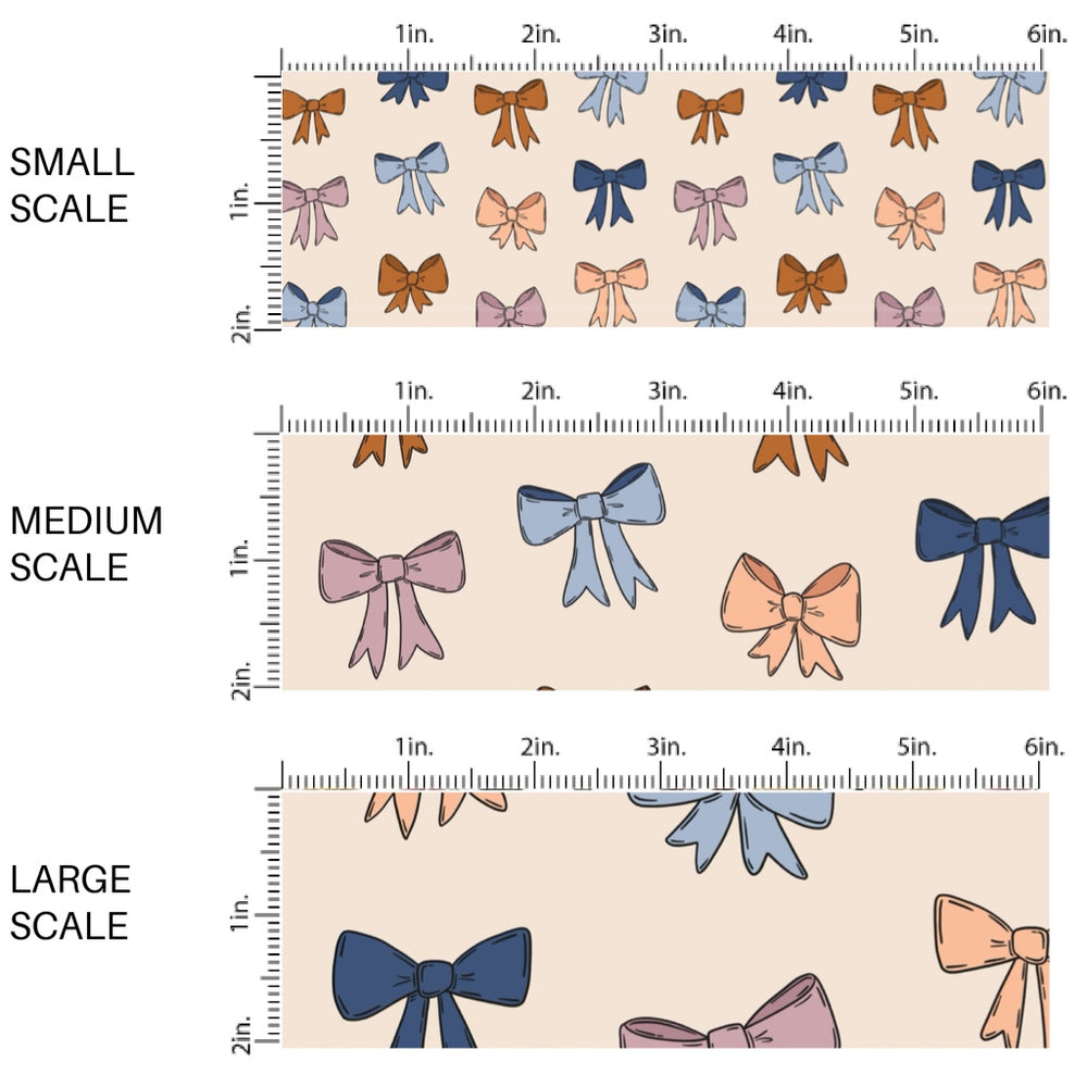 These winter bow themed pattern fabric by the yard features the following design elements: berry colored bows on cream. This fun themed fabric can be used for all your sewing and crafting needs!