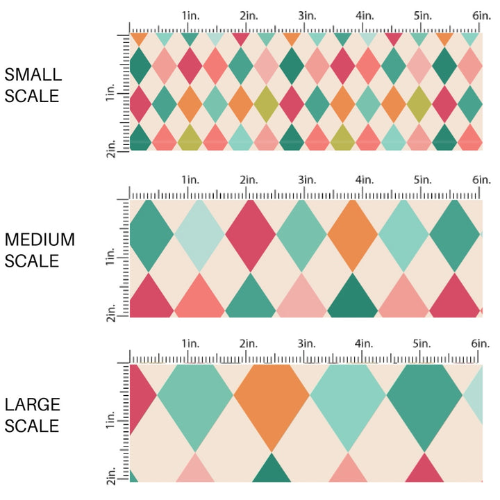 These winter themed pattern fabric by the yard features the following design elements: colorful diamond pattern on cream. This fun themed fabric can be used for all your sewing and crafting needs!