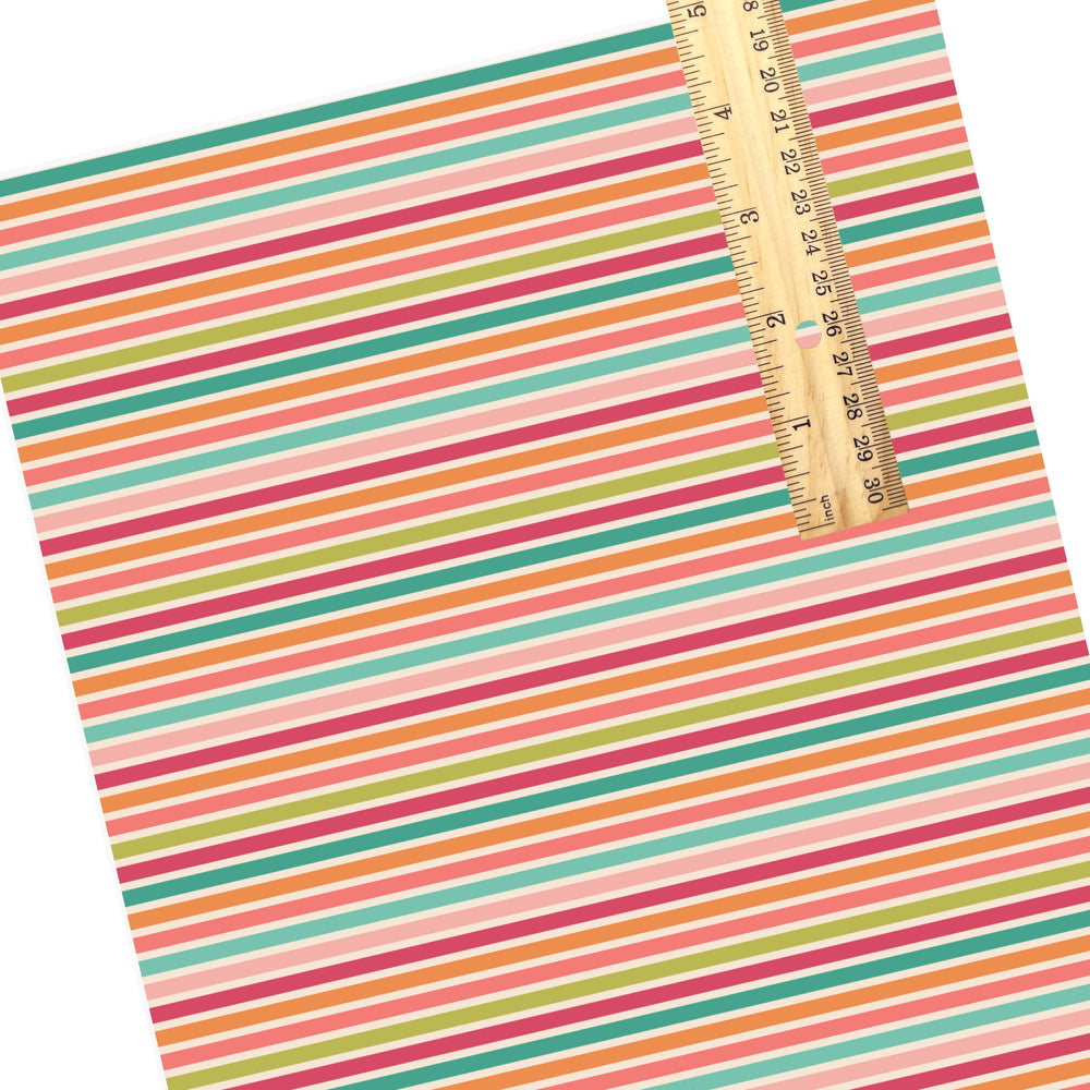 These winter stripe themed pattern faux leather sheets contain the following design elements: colorful stripes on cream. Our CPSIA compliant faux leather sheets or rolls can be used for all types of crafting projects.