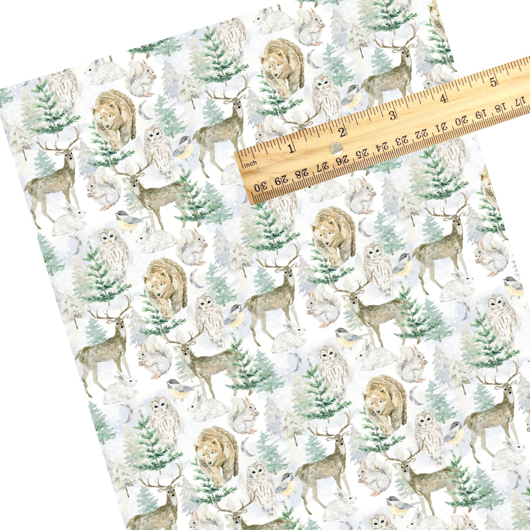 Winter Woodland Animals Faux Leather Sheets