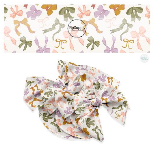 These summer themed no sew bow strips can be easily tied and attached to a clip for a finished hair bow. These summer patterned bow strips are great for personal use or to sell. These bow strips feature woodsy cutesy bows on cream.