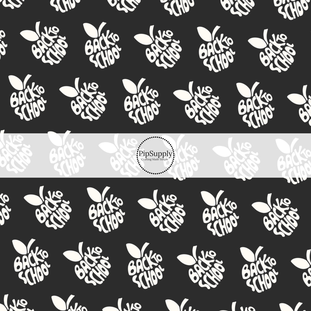 Back to school apples white on black bow strips