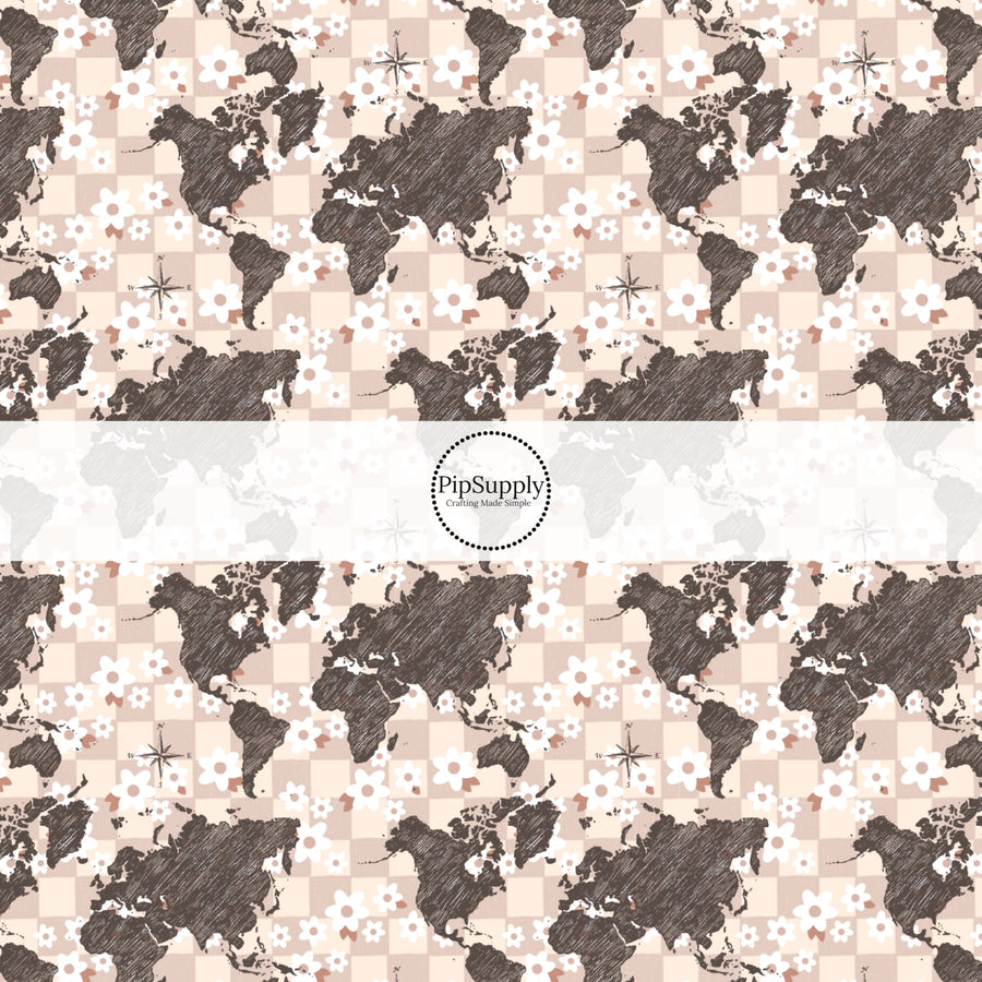 These travel themed fabric by the yard features wanderlust map pattern. This fun pattern fabric can be used for all your sewing and crafting needs!