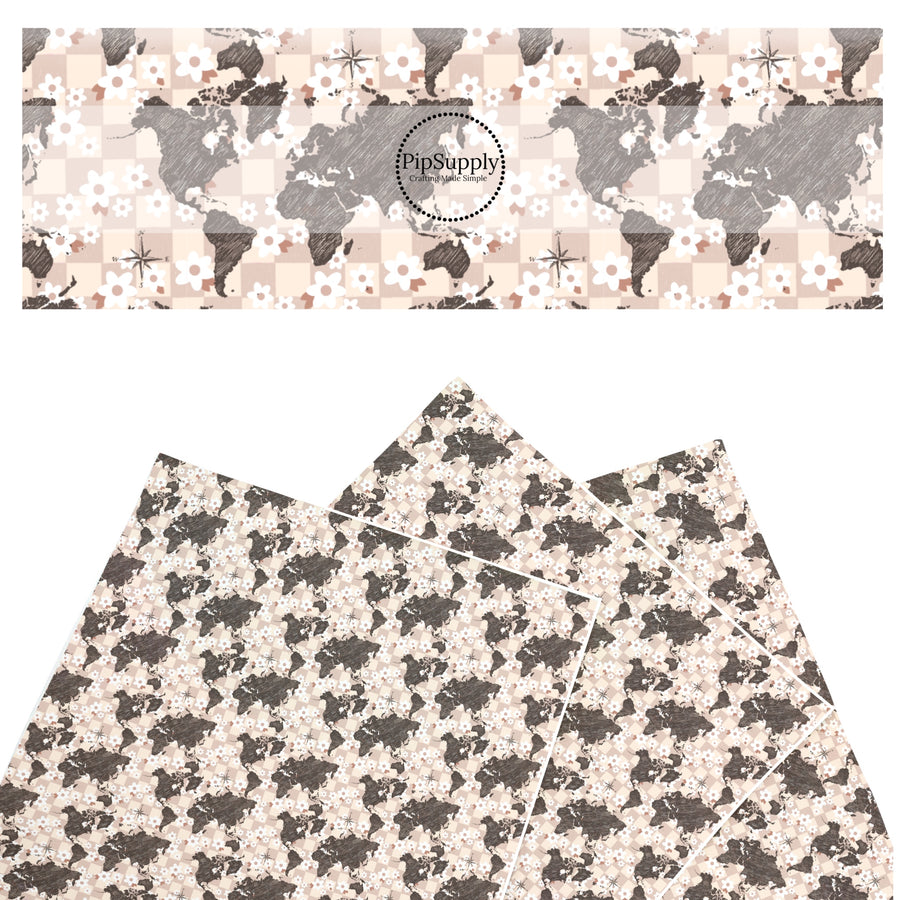 These travel themed faux leather sheets contain the following design elements: wanderlust map pattern. Our CPSIA compliant faux leather sheets or rolls can be used for all types of crafting projects.
