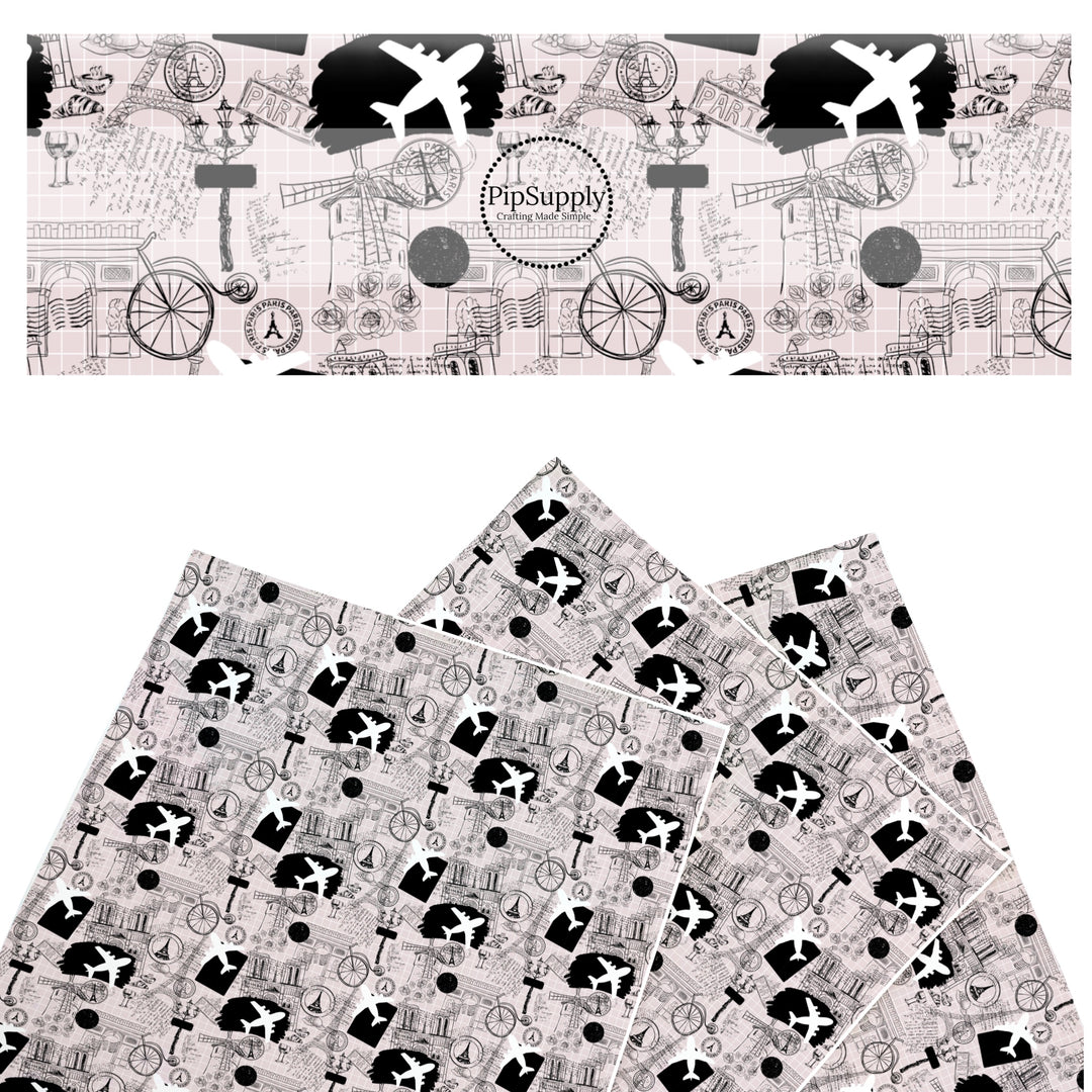 These travel themed faux leather sheets contain the following design elements: airplanes, passport stamps, and maps pattern. Our CPSIA compliant faux leather sheets or rolls can be used for all types of crafting projects.