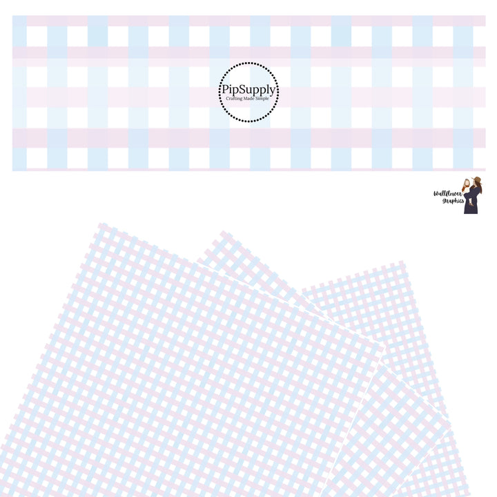 These spring pastel pattern themed faux leather sheets contain the following design elements: light blue and lilac plaid pattern. Our CPSIA compliant faux leather sheets or rolls can be used for all types of crafting projects.