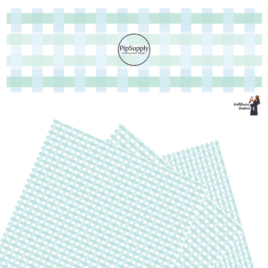These spring pastel pattern themed faux leather sheets contain the following design elements: light blue and seafoam green plaid pattern. Our CPSIA compliant faux leather sheets or rolls can be used for all types of crafting projects.