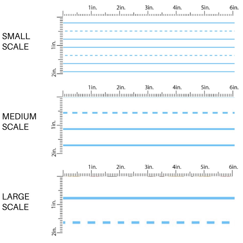 This scale chart of small scale, medium scale, and large scale of these school themed fabric by the yard features lined school paper pattern. This fun themed fabric can be used for all your sewing and crafting needs!