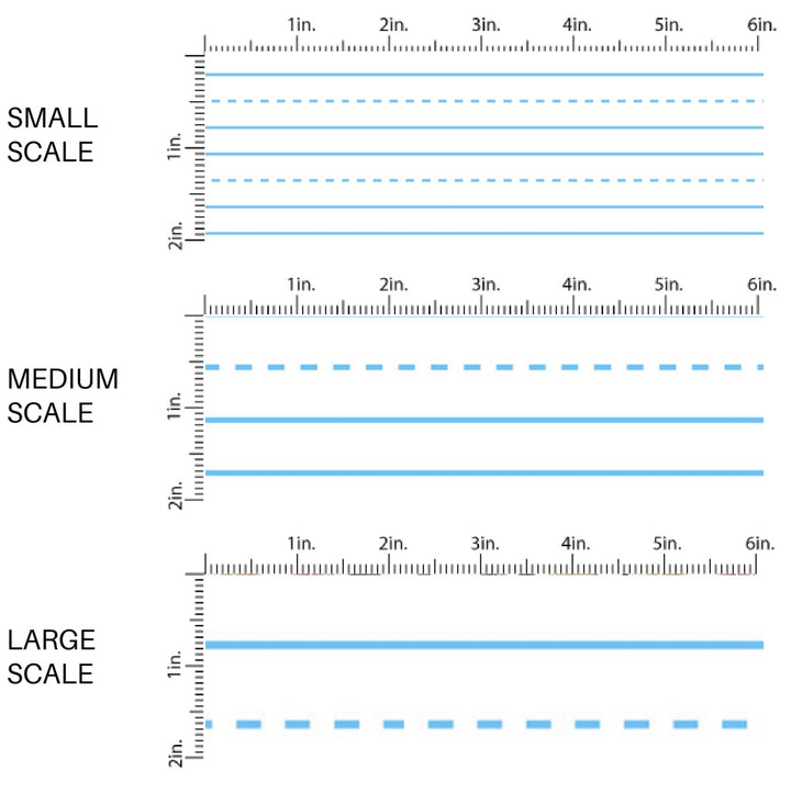 This scale chart of small scale, medium scale, and large scale of these school themed fabric by the yard features lined school paper pattern. This fun themed fabric can be used for all your sewing and crafting needs!