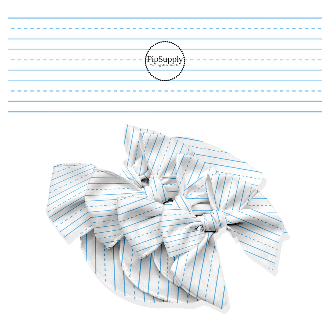 These school themed no sew bow strips can be easily tied and attached to a clip for a finished hair bow. These fun patterned bow strips are great for personal use or to sell. These bow strips feature lined school paper pattern.