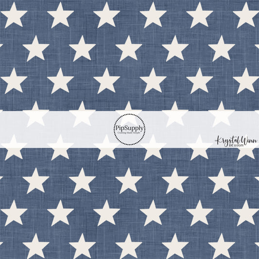 This 4th of July fabric by the yard features patriotic stars on blue. This fun patriotic themed fabric can be used for all your sewing and crafting needs!