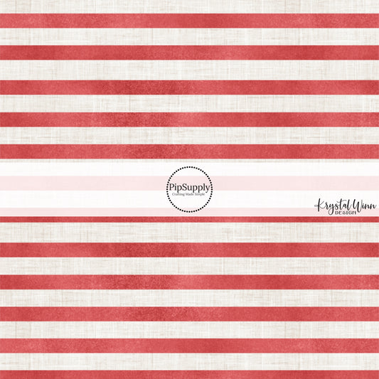 This 4th of July fabric by the yard features patriotic cream and red stripes. This fun patriotic themed fabric can be used for all your sewing and crafting needs!