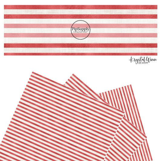 These 4th of July faux leather sheets contain the following design elements: patriotic cream and red stripes. Our CPSIA compliant faux leather sheets or rolls can be used for all types of crafting projects.