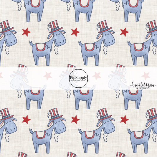This 4th of July fabric by the yard features patriotic goats on cream. This fun patriotic themed fabric can be used for all your sewing and crafting needs!