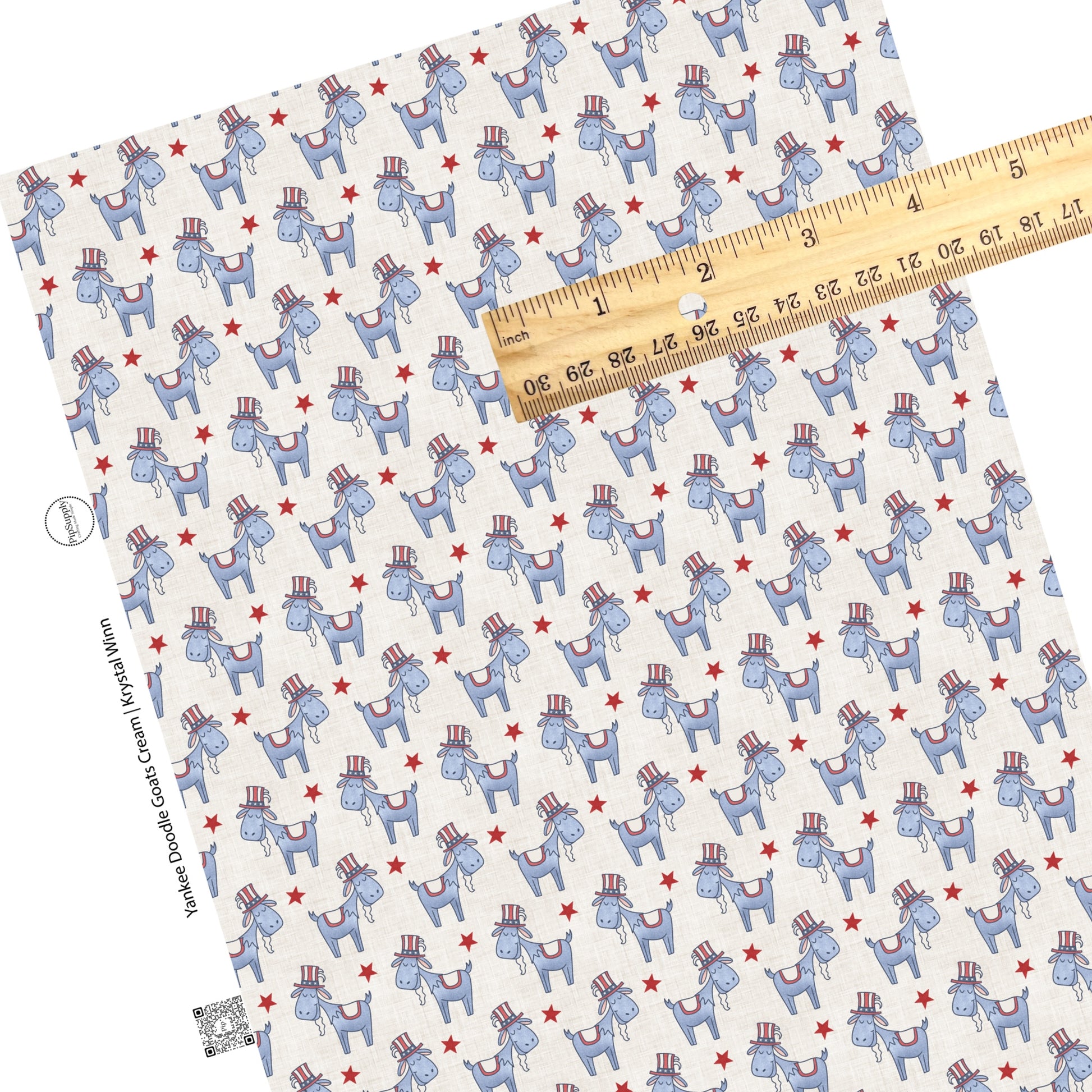 These 4th of July faux leather sheets contain the following design elements: patriotic goats on cream. Our CPSIA compliant faux leather sheets or rolls can be used for all types of crafting projects.
