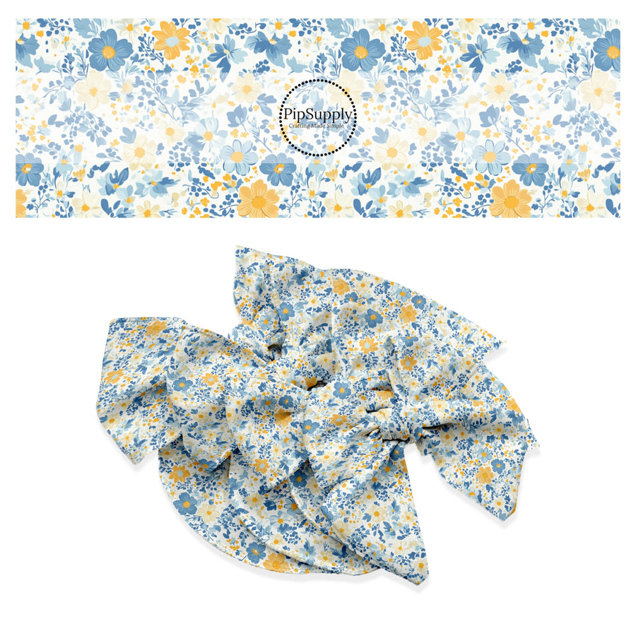 These spring themed no sew bow strips can be easily tied and attached to a clip for a finished hair bow. These festive bow strips are great for personal use or to sell. These bow strips feature the following design elements: yellow and blue flowers.