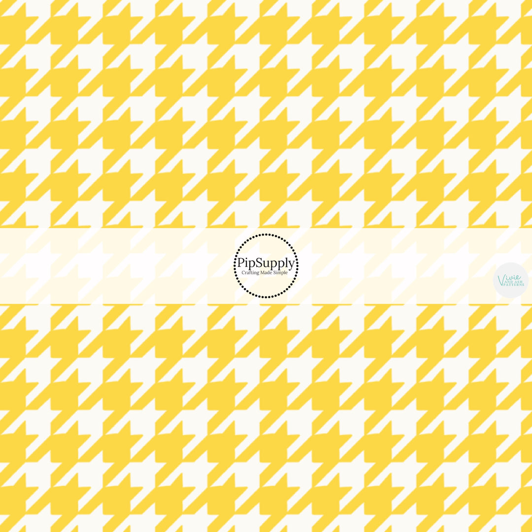 These school pattern themed fabric by the yard features yellow and white houndstooth pattern. This fun themed fabric can be used for all your sewing and crafting needs!