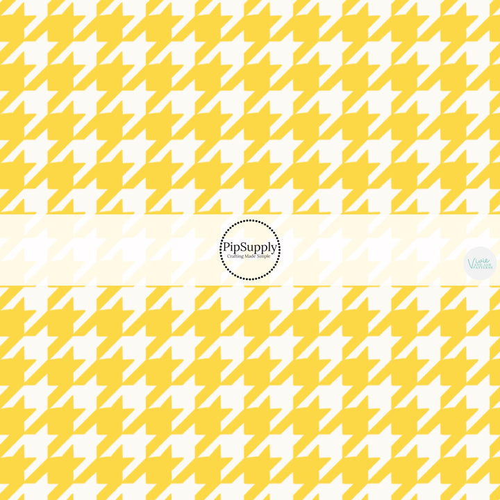 These school pattern themed fabric by the yard features yellow and white houndstooth pattern. This fun themed fabric can be used for all your sewing and crafting needs!