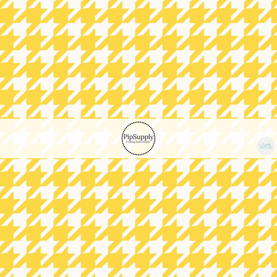 These school pattern themed fabric by the yard features yellow and white houndstooth pattern. This fun themed fabric can be used for all your sewing and crafting needs!