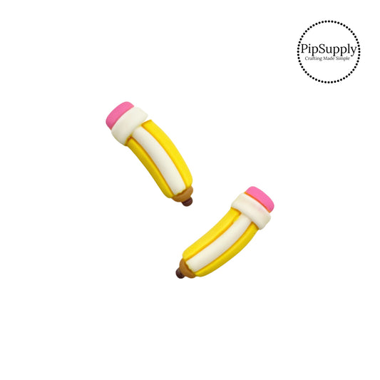 Yellow pencil with pink eraser flat back resin embellishment