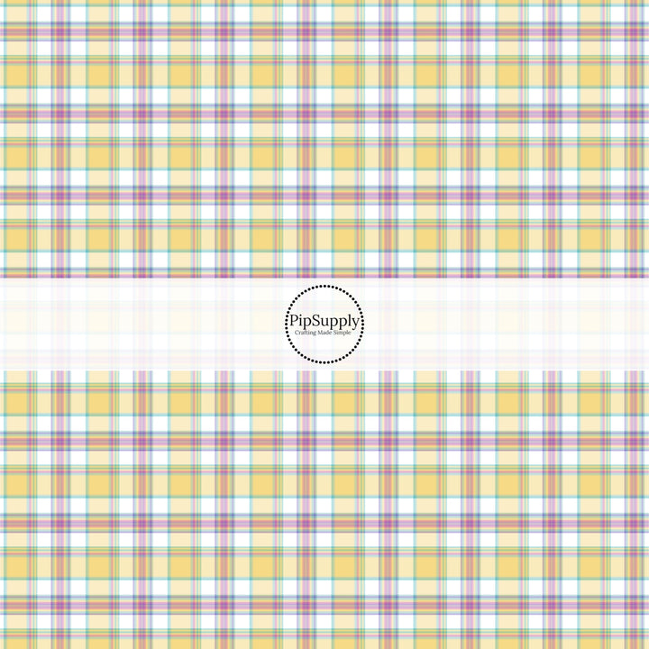 This spring fabric by the yard features yellow spring tartan pattern. This fun pattern fabric can be used for all your sewing and crafting needs!