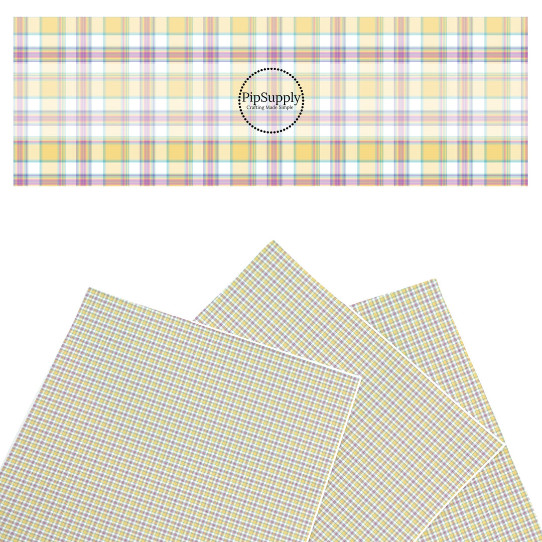 These spring themed faux leather sheets contain the following design elements: yellow spring tartan pattern. Our CPSIA compliant faux leather sheets or rolls can be used for all types of crafting projects.