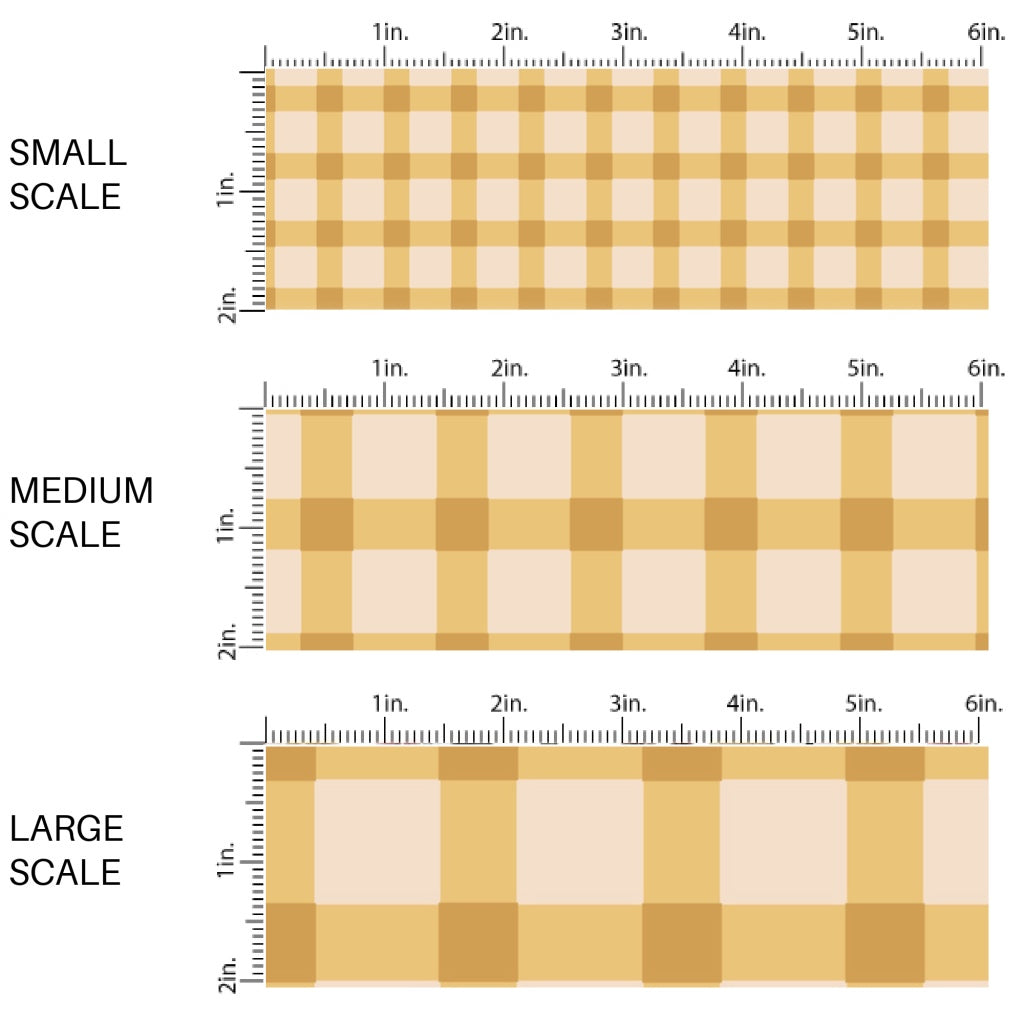 This scale chart of small scale, medium scale, and large scale of this summer fabric by the yard features summer haze yellow and cream plaid pattern. This fun summer themed fabric can be used for all your sewing and crafting needs!