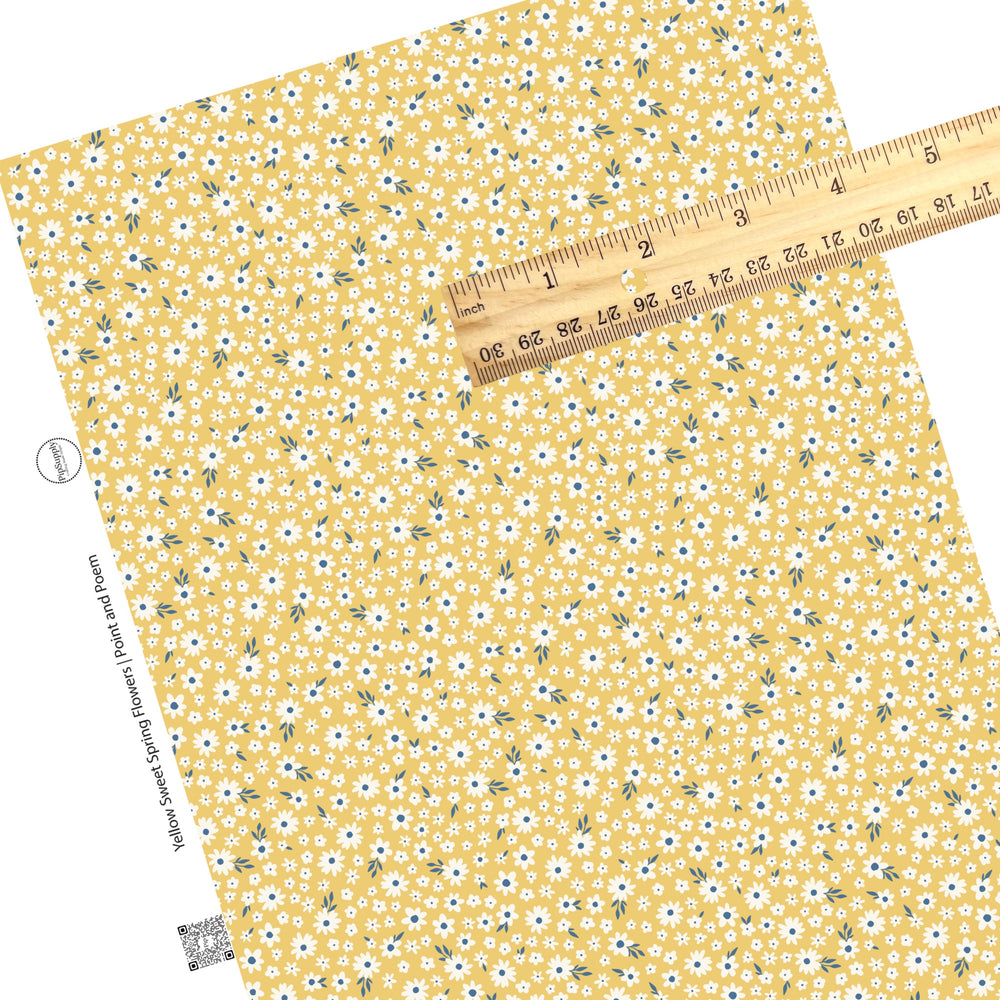 These spring pattern themed faux leather sheets contain the following design elements: tiny flowers on yellow. Our CPSIA compliant faux leather sheets or rolls can be used for all types of crafting projects.