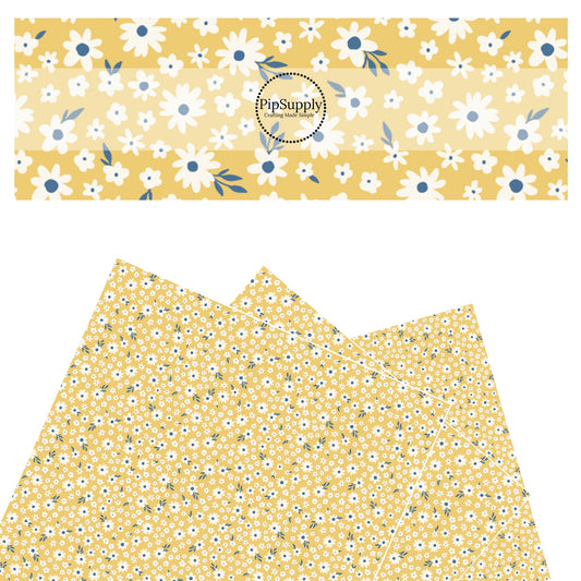 These spring pattern themed faux leather sheets contain the following design elements: tiny flowers on yellow. Our CPSIA compliant faux leather sheets or rolls can be used for all types of crafting projects.