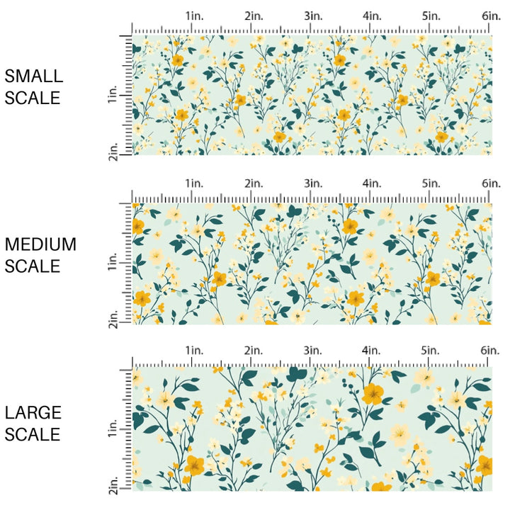 These floral fabric by the yard features tiny blue and yellow flowers and leaves on teal. This fun pattern fabric can be used for all your sewing and crafting needs!